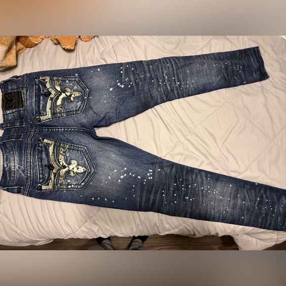 Rock Revival Dark Blue Slim Jeans with White Accents